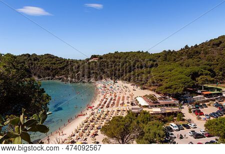 Fetovaia, Elba Island, Province Of Livorno Italy - 08 June 2022 Panoramic View On Iconic Beach Of Fe