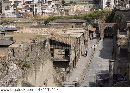 Herculaneum, Campania, Italy - June 29, 2021: Ruins Of An Ancient City Destroyed By The Eruption Of 