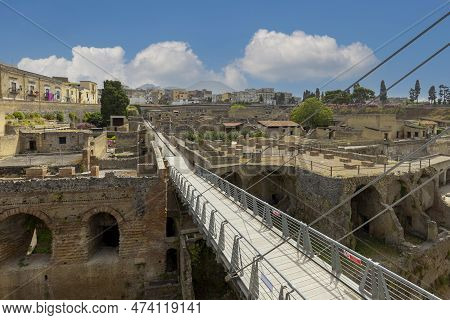 Herculaneum, Campania, Italy - June 29, 2021: Ruins Of An Ancient City Destroyed By The Eruption Of 