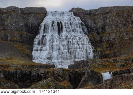 Aerial View Of Dynjandi, Also Called Fjallfoss, A Huge Waterfall In Vestfirdir.