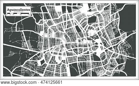 Aguascalientes Mexico City Map In Retro Style. Outline Map. Vector Illustration.