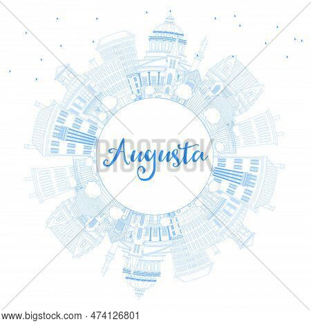 Outline Augusta Maine City Skyline With Blue Buildings And Copy Space. Vector Illustration. Business