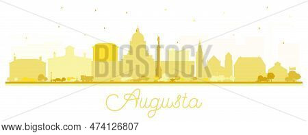 Augusta Maine City Skyline Silhouette With Golden Buildings Isolated On White. Vector Illustration. 