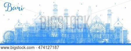 Outline Bari Italy City Skyline With Blue Buildings. Vector Illustration. Business Travel And Touris
