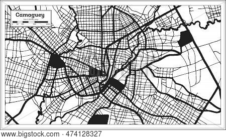 Camaguey Cuba City Map In Black And White Color In Retro Style. Outline Map. Vector Illustration.