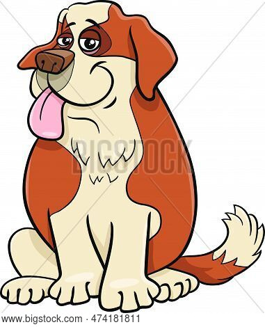 Cartoon Illustration Of Saint Bernard Purebred Dog Animal Character