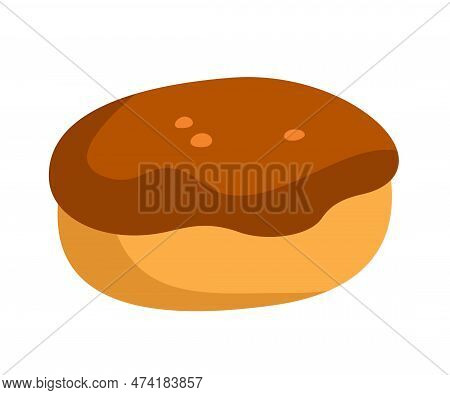 Healthy Food Icon. Sticker With Delicious Fresh Rye Flour Bread. Fragrant Hot Pastry. Baking For Bre