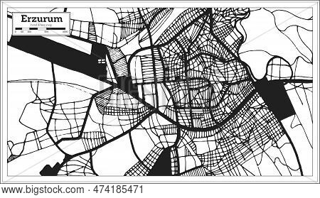 Erzurum Turkey City Map In Black And White Color In Retro Style. Outline Map. Vector Illustration.