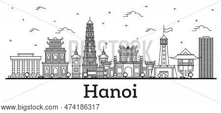 Outline Hanoi Vietnam City Skyline With Modern And Historic Buildings Isolated On White. Vector Illu