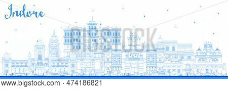 Outline Indore India City Skyline With Blue Buildings. Vector Illustration. Business Travel And Tour