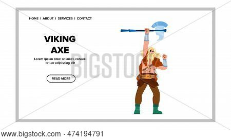 Viking Axe Man Vector. Warrior Ancient, Battle Sword, Barbarian Logo, Armor Face, Aggression Scandin