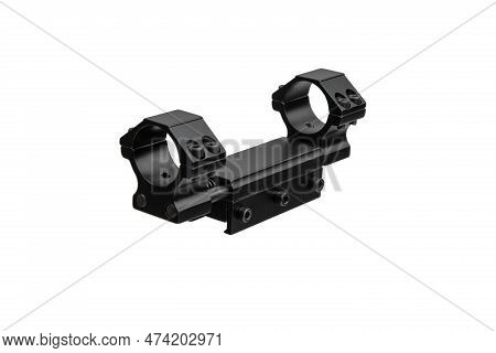Quick Disconnect Mount Made For Holding A Scope On A Rifle Isolated On White Background. Quick Relea