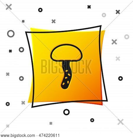 Black Mushroom Icon Isolated On White Background. Yellow Square Button. Vector