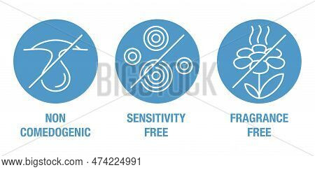 Icons Set For Skincare Products - Fragrance Free, Non-comedogenic, Sensitivity Free