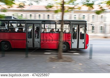 Budapest, Hungary - October 26, 2015: Traffic In Budapest With Cars And Trolley Ikarus. Hungary