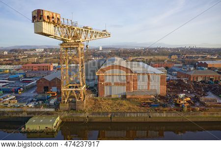 Shipbuilding Crane In Glasgow On The River Clyde In Scotland