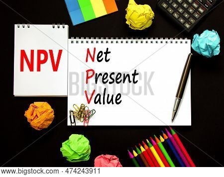 Npv Net Present Value Symbol. Concept Words Npv Net Present Value On White Note On A Beautiful Black