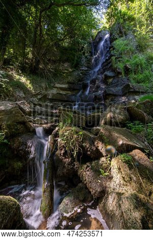 Grondaro Waterfalls During The Summer In The Forest Of The Emilian Apennines In The Province Of Parm