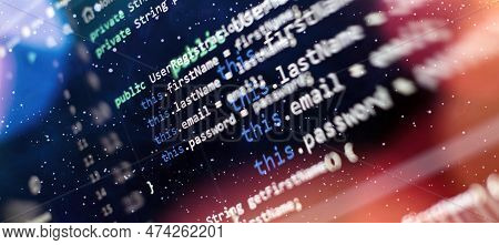 Monitor Closeup Of Function Source Code. Abstract It Technology Background. Software Source Code.