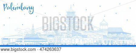Outline Palembang Indonesia City Skyline With Blue Buildings. Vector Illustration. Business Travel A