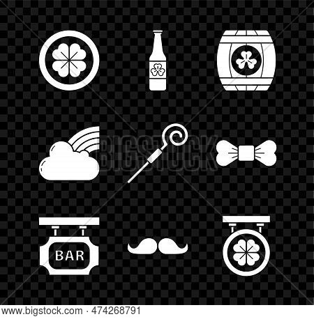 Set Gold Coin With Four Leaf Clover, Beer Bottle, Wooden Barrel, Street Signboard Inscription Bar, M