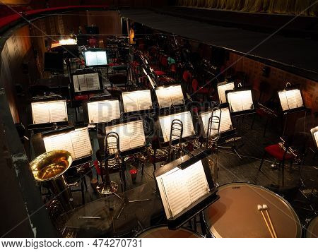 Rostov-on-don, Russia - December 3, 2022: Orchestra Pit In The Rostov State Musical Theater Before T