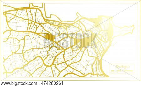 Kerkyra Greece City Map In Retro Style In Golden Color. Outline Map. Vector Illustration.