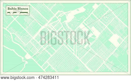 Bahia Blanca Argentina City Map In Retro Style. Outline Map. Vector Illustration.