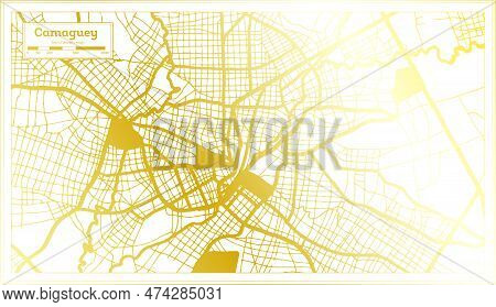 Camaguey Cuba City Map In Retro Style In Golden Color. Outline Map. Vector Illustration.
