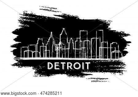 Detroit Michigan City Skyline Silhouette. Hand Drawn Sketch. Business Travel And Tourism Concept Wit