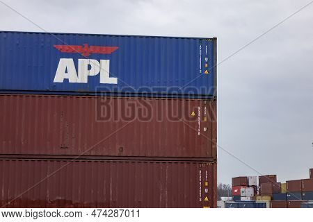 Senov, Czech Republic - December 12, 2022: Container Of Apl Transportation Company With Goods Ready 