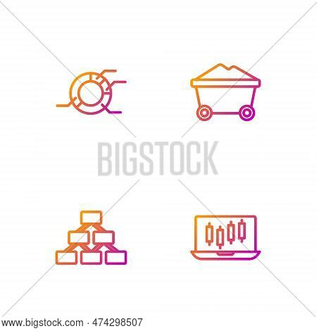 Set Line Stocks Market Growth Graphs, Hierarchy Organogram, Pie Chart Infographic And Coal Mine Trol