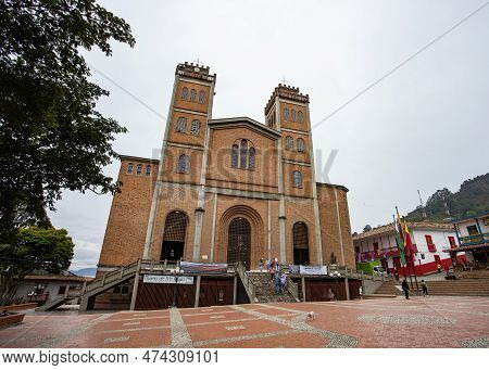 Jerico, Antioquia - Colombia - April 04, 2023. Cathedral Of Catholic Worship, Built In Ferro - Concr