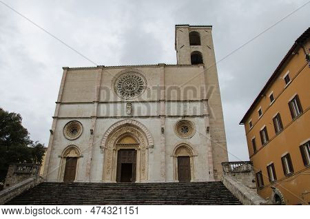 View At The Cathedral Of Santissima Annunziata In The Historic Center Of Todi. Todi Is A Town And Co