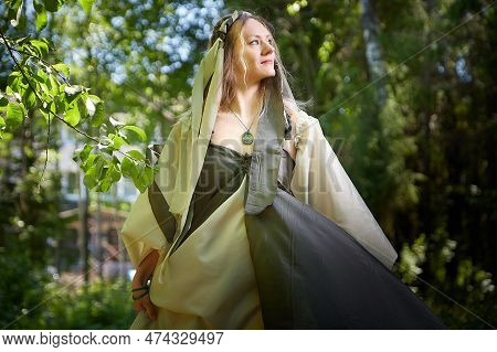 Beautiful Seductive Dryad. Pagan Spirit Of The Forest. Portrait Of Beautiful Dryad. Fairy Who Loves 