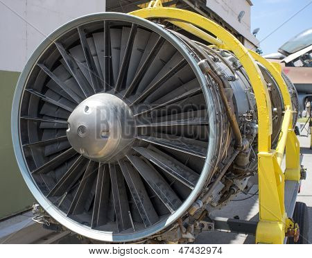 Jet Engine Of A Fighter Aircraft On A Rack