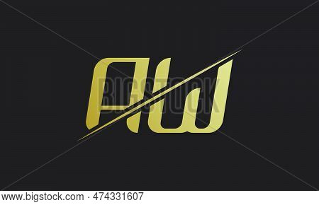 Aw Letter Logo Design Vector Template. Gold And Black Letter Aw Logo Design