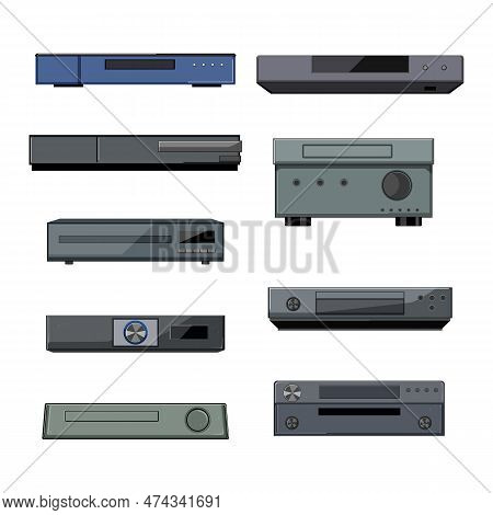 Blu Ray Player Set Cartoon. Dvd Technology, Video Equipment, Cd Disk, Disc Audio Blu Ray Player Sign