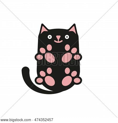 Funny сheerful Cat View From Below. Vector Illustration.