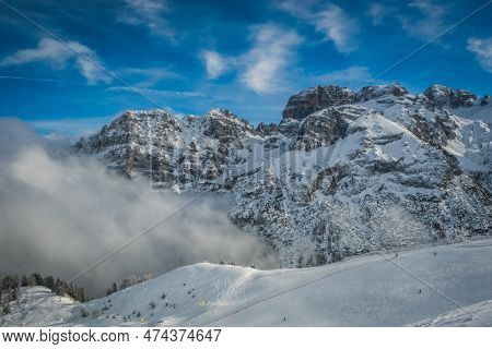 A Beautiful View Of Brenta Dolomites With Fantastic Clouds And Alps Madonna Di Campiglio, Pinzolo, I