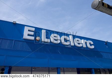 Chaves, Portugal - April 8, 2023: Facade E.leclerc French Supermarket Leclerc Shop Store Facade With
