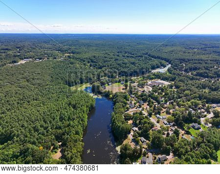Russell Millpond Aerial View On River Meadow Brook Near Russell Mill In Town Of Chelmsford, Massachu