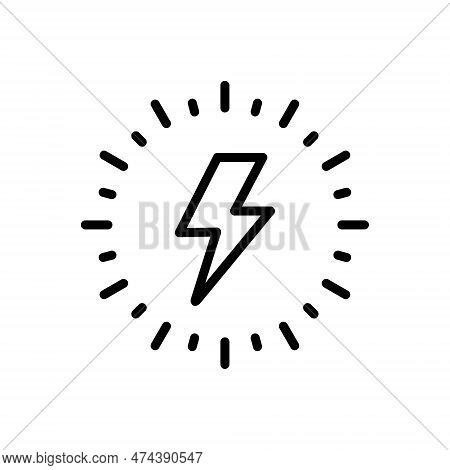 Black Line Icon For Ray Gleam Light Glimmer Streamer Radial Shiny Sunburst Lightning Bolts Power