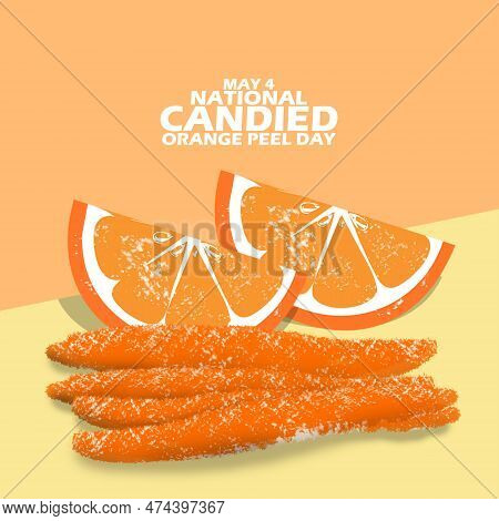 Candied Orange Peel With Some Fresh Orange Fruit Slices On Table With Bold Text On Orange Background