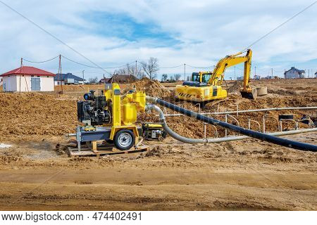 Works On The Installation Of A Dewatering System In The Open Air With A Pump
