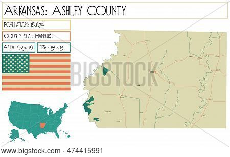 Large And Detailed Map Of Ashley County In Arkansas, Usa.