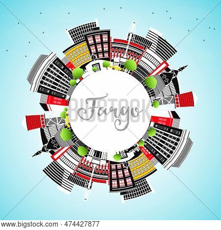 Fargo North Dakota City Skyline With Color Buildings, Blue Sky And Copy Space. Vector Illustration. 