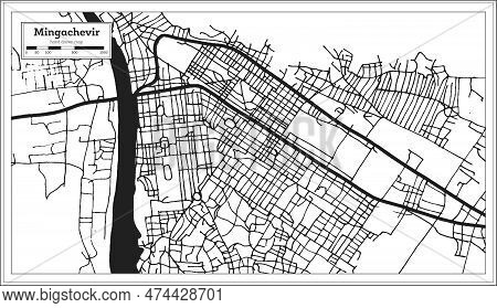 Mingachevir Azerbaijan City Map In Black And White Color In Retro Style Isolated On White. Outline M