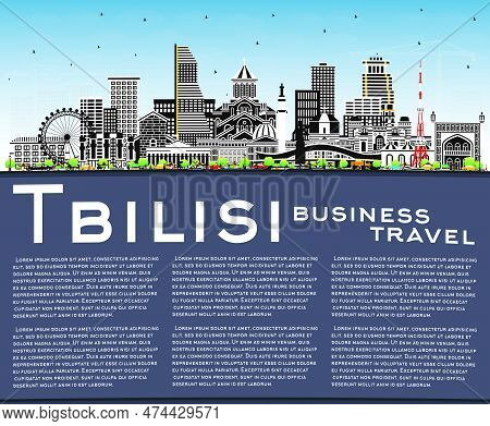 Tbilisi Georgia City Skyline With Color Buildings, Blue Sky And Copy Space. Vector Illustration. Tbi