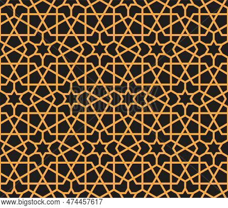 Mashrabiya Pattern Or Arabesque Arabic Ornament, Vector Seamless Background. Mashrabiya Or Arab Musl